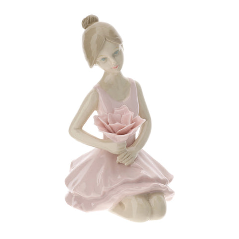 Bomboniera Ballerina Inginocchiata in Porcellana Rosa 12 cm