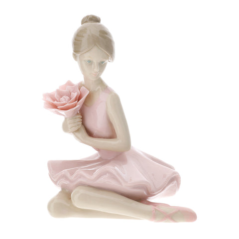 Bomboniera Ballerina Seduta in Porcellana Rosa 12 cm