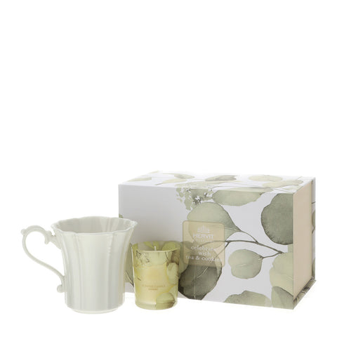 Bomboniera Set Candela 70gr e Mug in Porcellana Botanic