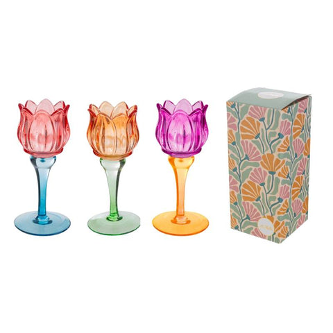 Bomboniera Le Stelle Portacandele Tulip Vetro Colorato 7,5x18