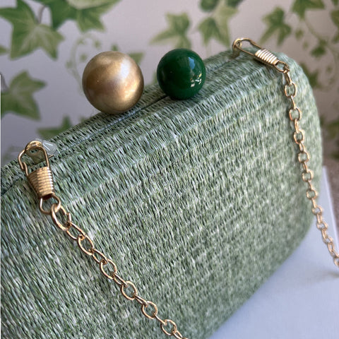 Bomboniera Fiori Di Lena Clutch in Rafia con Tracolla e Scatola Menta