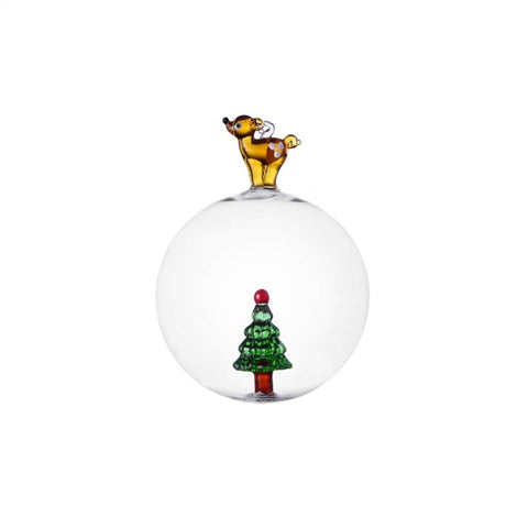 Ichendorf Milano Set 2 Sfere per Albero di Natale Cerbiatto e Albero in Vetro Borosilicato