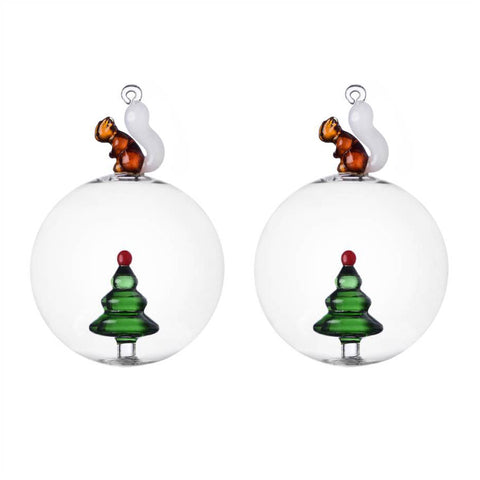 Ichendorf Milano Set 2 Sfere per Albero di Natale Scoiattolo e Albero in Vetro Borosilicato