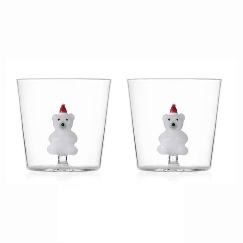 Ichendorf Milano Set 2 Tumbler Orso Bianco con Cappello in Vetro Borosilicato