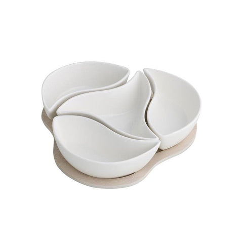 Brandani Clover Antipastiera in Porcelain with Bamboo Base