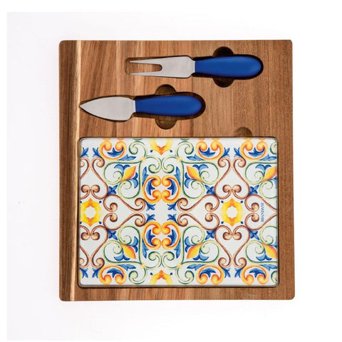 Brandani Medicea Cheese Cutting Board in Acacia Wood with Accessories