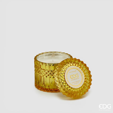 Bomboniera EDG Enzo De Gasperi candela Crystal Gialla in vetro h10,5 cm Ambra e Arancio dolce