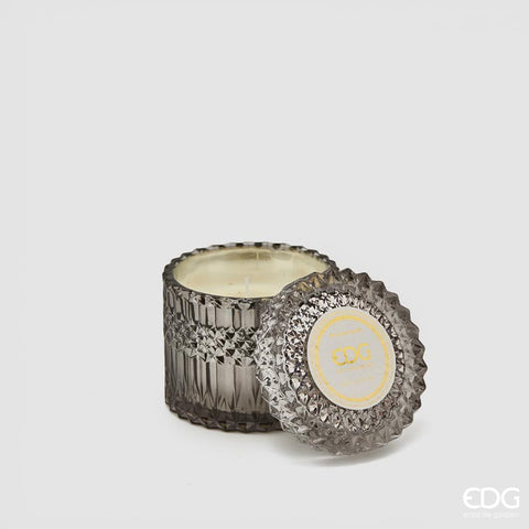 Bomboniera EDG Enzo De Gasperi candela Crystal Grigio in vetro h10,5 cm Basilico e Menta