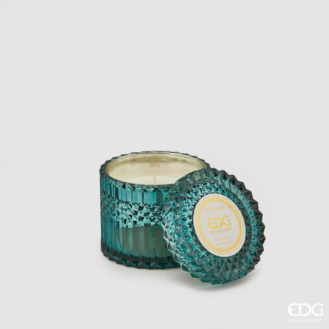Bomboniera EDG Enzo De Gasperi candela Crystal Verde Ottanio in vetro h10,5 cm Cocco e Ananas