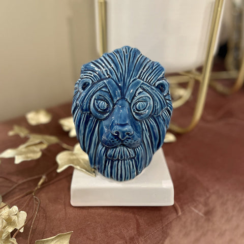 Bomboniera Amagè Statua Leone in Ceramica H22 cm Blu