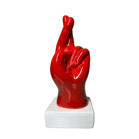 Bomboniera Amagè Statua Mano Incrocio in Ceramica H22 cm Rosso
